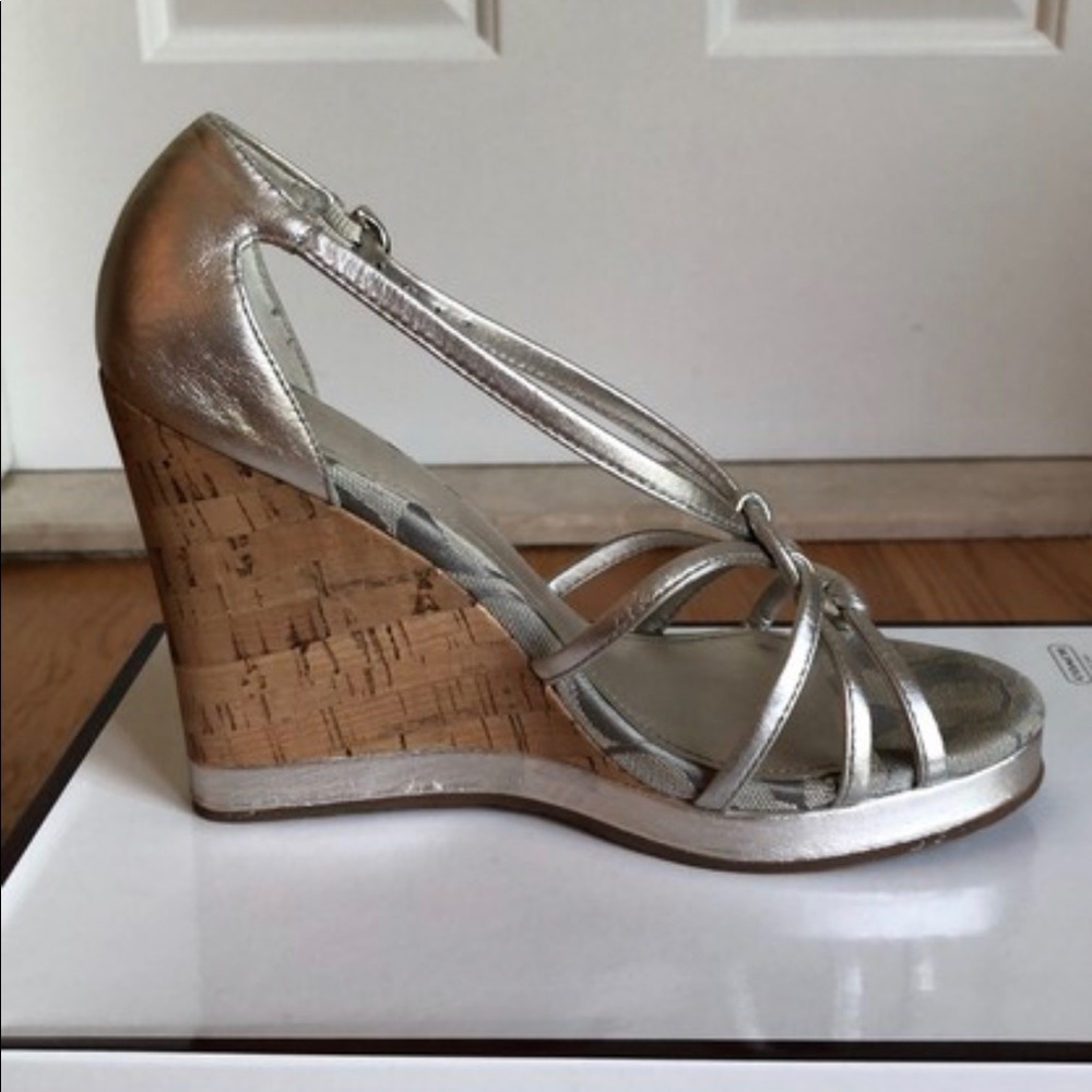 Coach Metallic Silver Joslin Kid Wedges - Picture 8 of 11